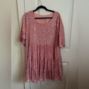 Amazing Lace Pink Sequin Babydoll Dress